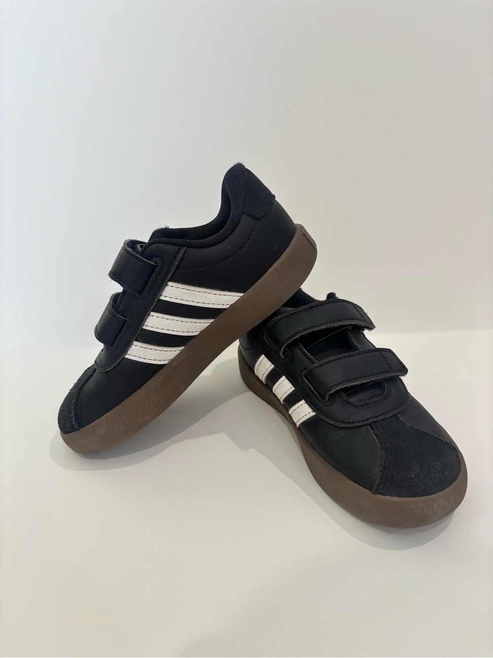 adidas Black Sneakers with White Stripes and Brown Sole - Kids